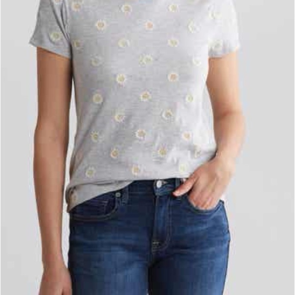 Lucky Brand Light Gray Tee with Floral Accents